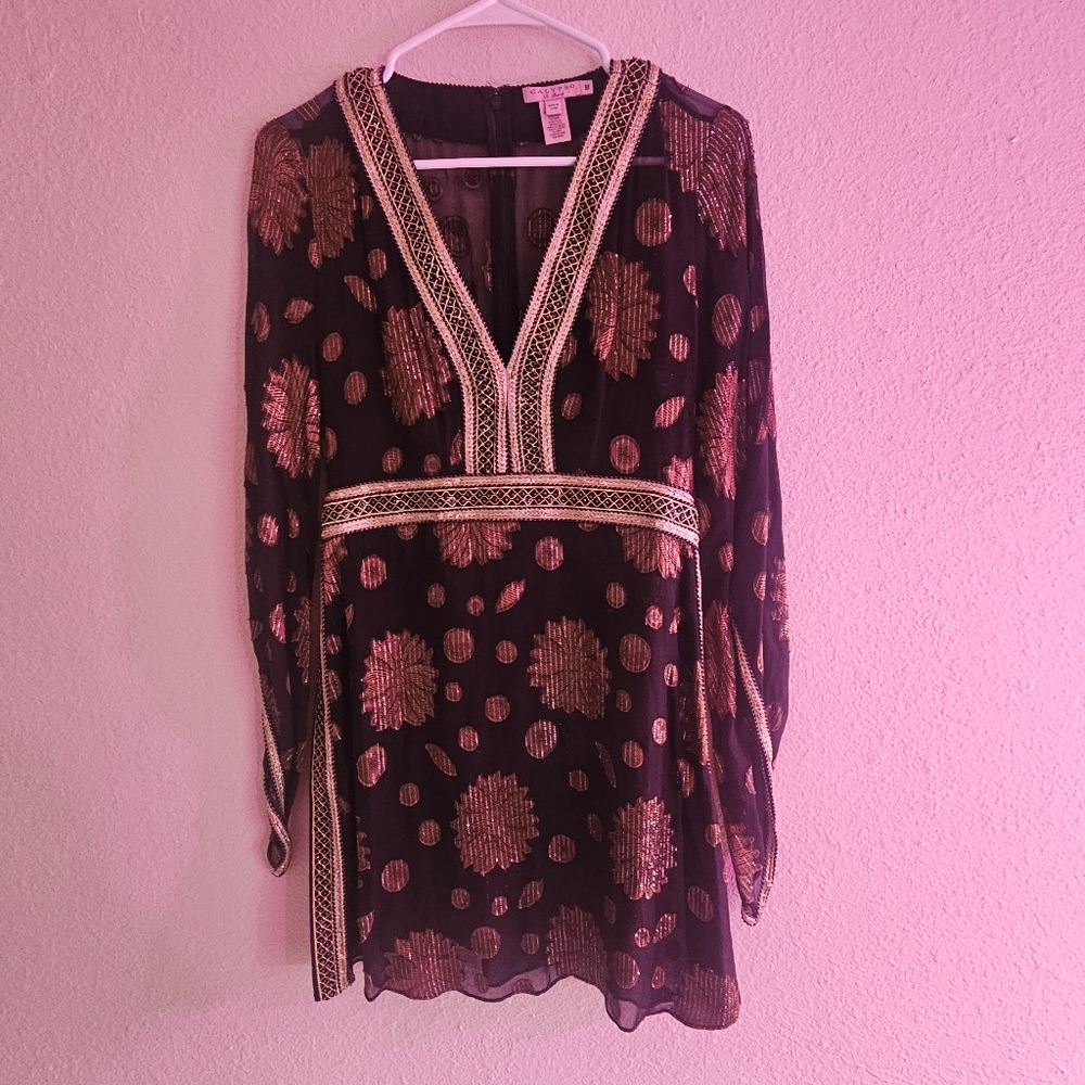Womens bohemian retro dress flared sleeve v neck mini dress size medium